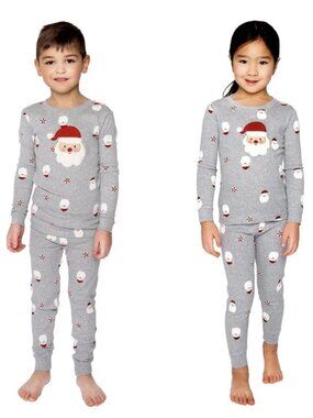 Pekkle Unisex Toddler Size 3T Gray Embellished Santa 2 Piece Holiday Pajama Set